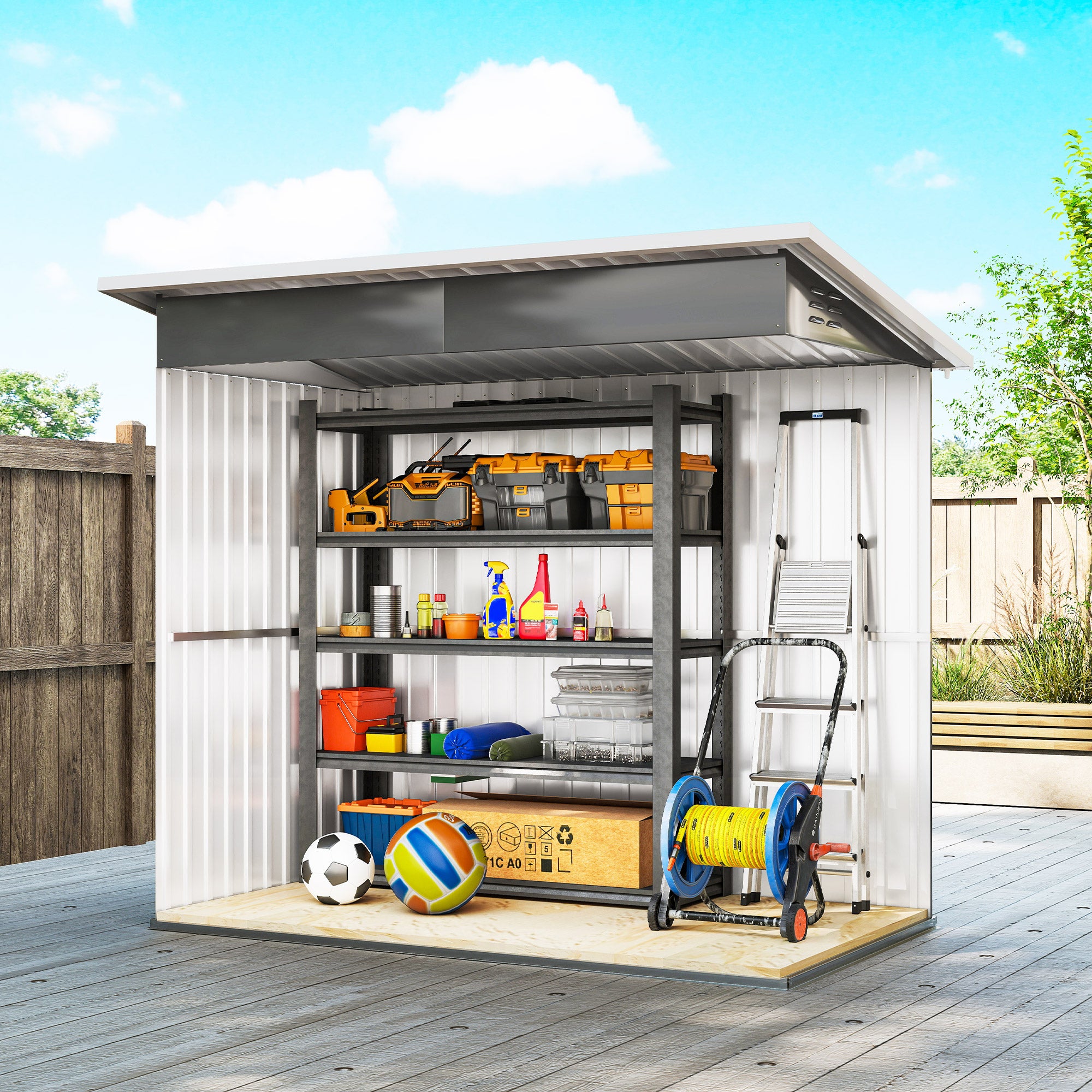 Outsunny 7 x 4ft Galvanised Steel Garden Shed, with Lock and Gloves - Grey