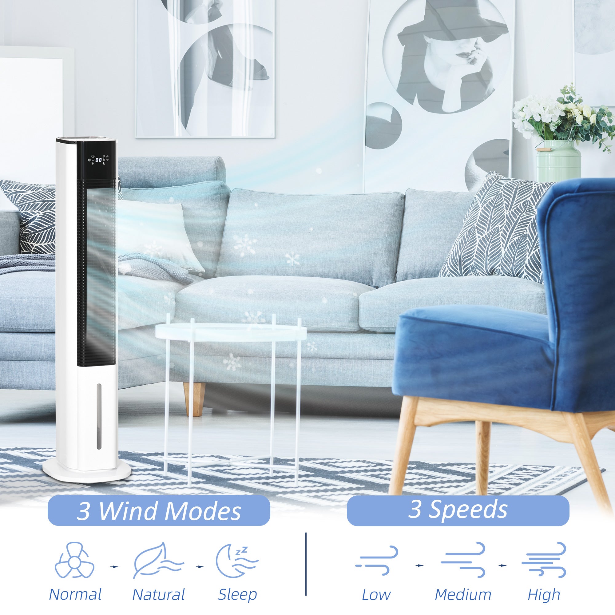 HOMCOM Portable Air Cooler, 6L Tank Humidifier Evaporative Ice Cooling Fan Water Conditioner Unit with 3 Modes, 3 Speed, Remote, Timer, Oscillating for Home Bedroom, White