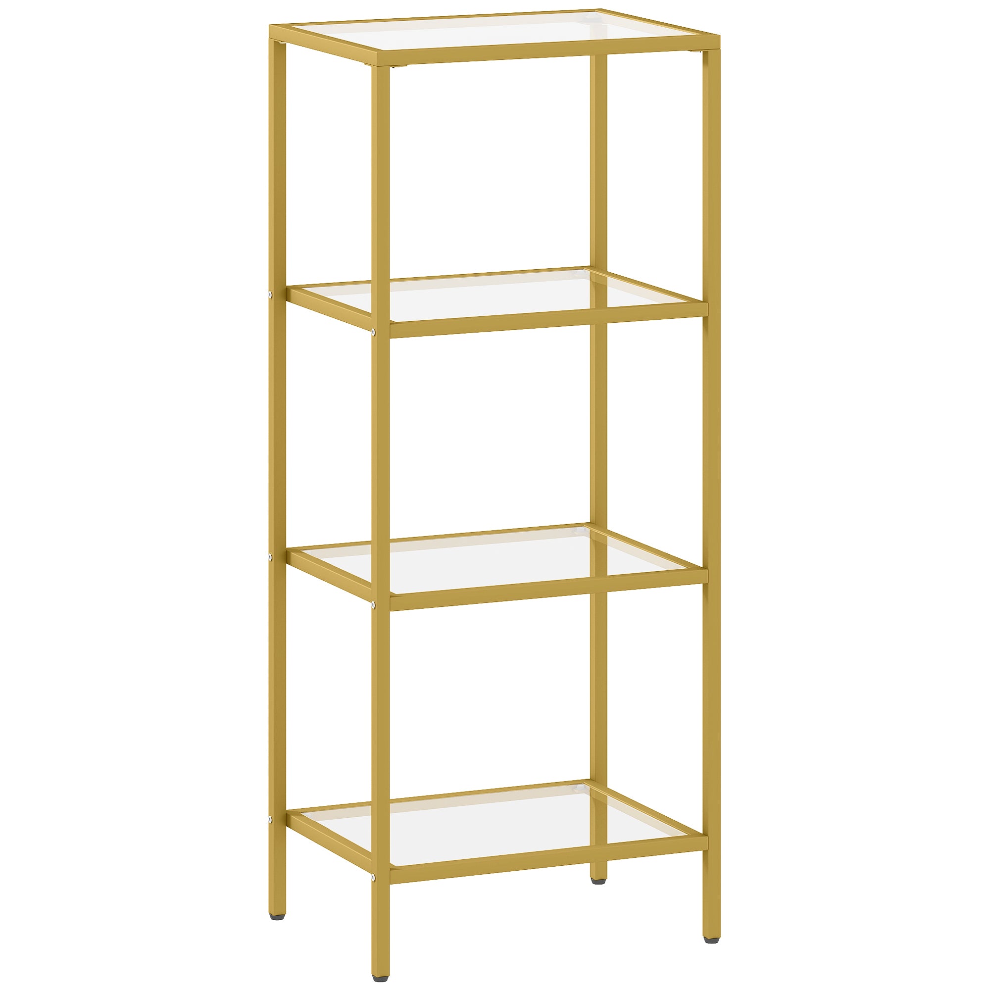 HOMCOM 4-Tier Shelving Unit, Glass Shelf, Vertical Storage Shelf for Living Room, Home Office, Bedroom, Bathroom, Gold Tone