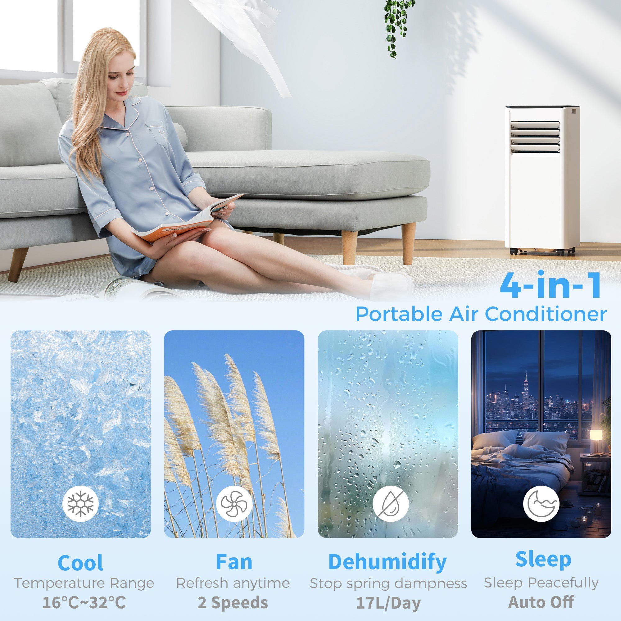 HOMCOM Portable Air Conditioner 5000 BTU, 4-in-1 AC Unit with Cool, Dehumidifier, Fan, Sleep Mode, WiFi Voice Remote Control