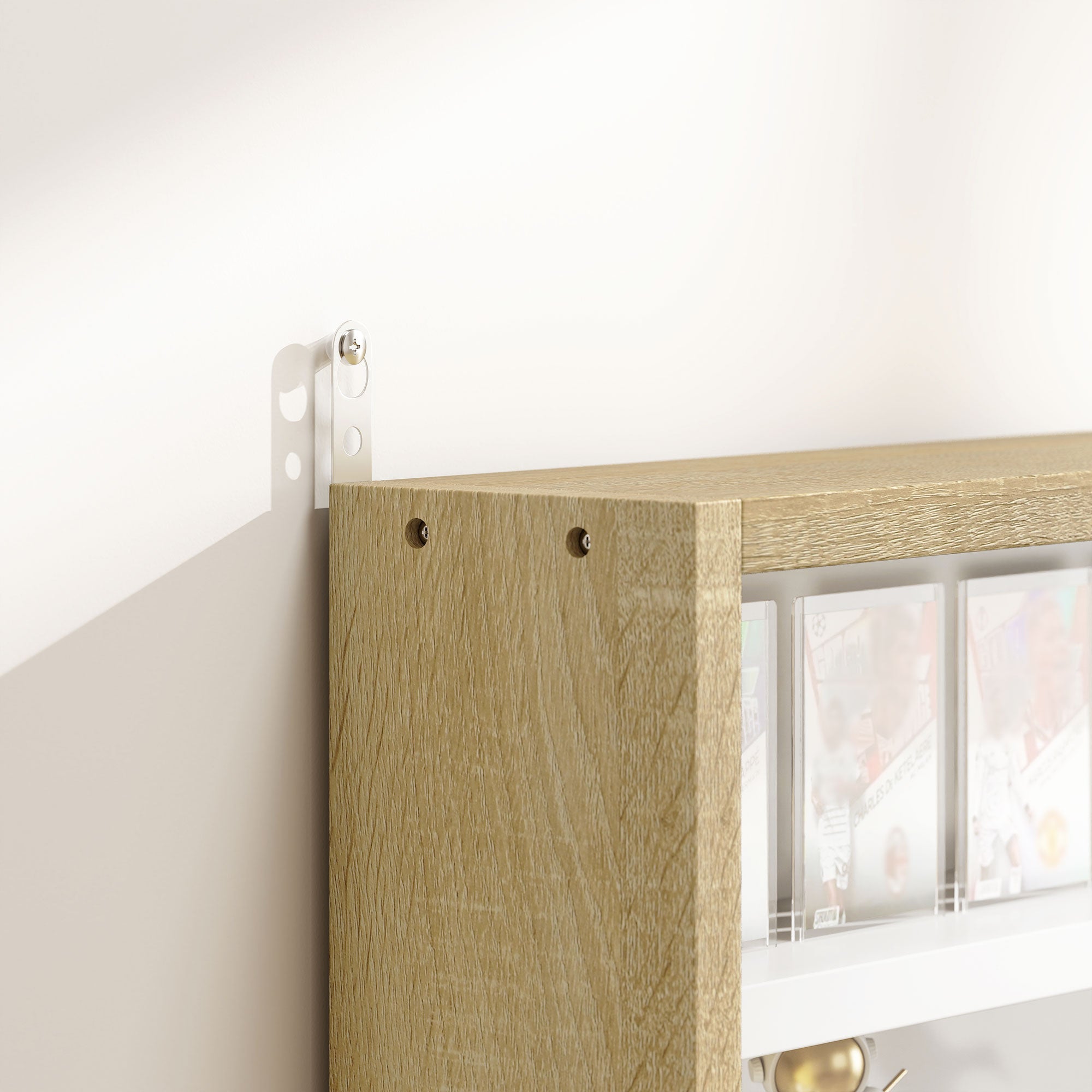 HOMCOM 5-Tier Wall Display Shelf Unit Cabinet w/ 4 Adjustable Shelves Glass Doors Home Office Ornaments 60x80cm Natural