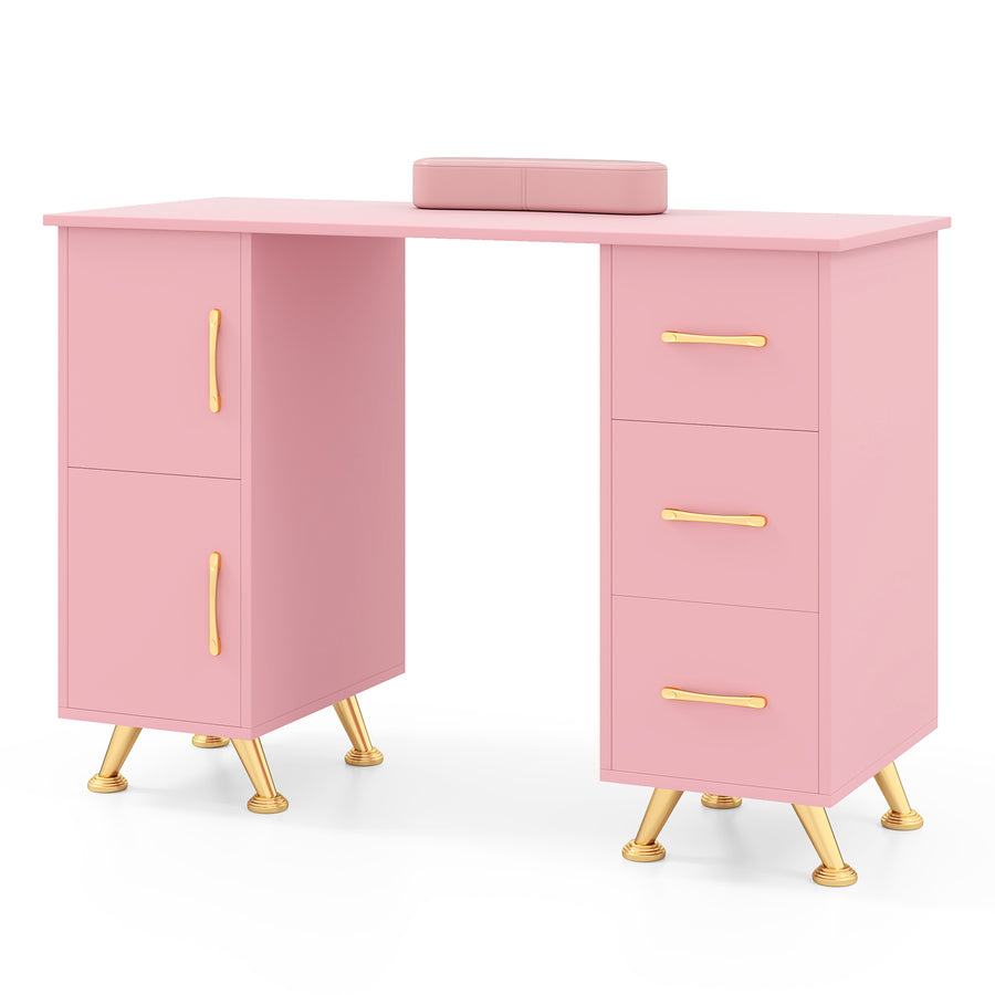 Manicure Table with 8 Metal Legs and Wrist Pad-Pink