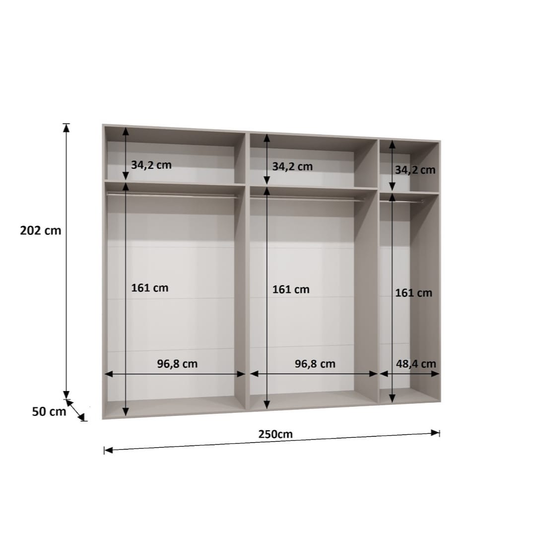 Piano III Hinged Door Wardrobe 250cm