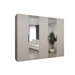 A three-quarter view of the Marbella II Hinged Door Wardrobe 250cm with mirrored doors