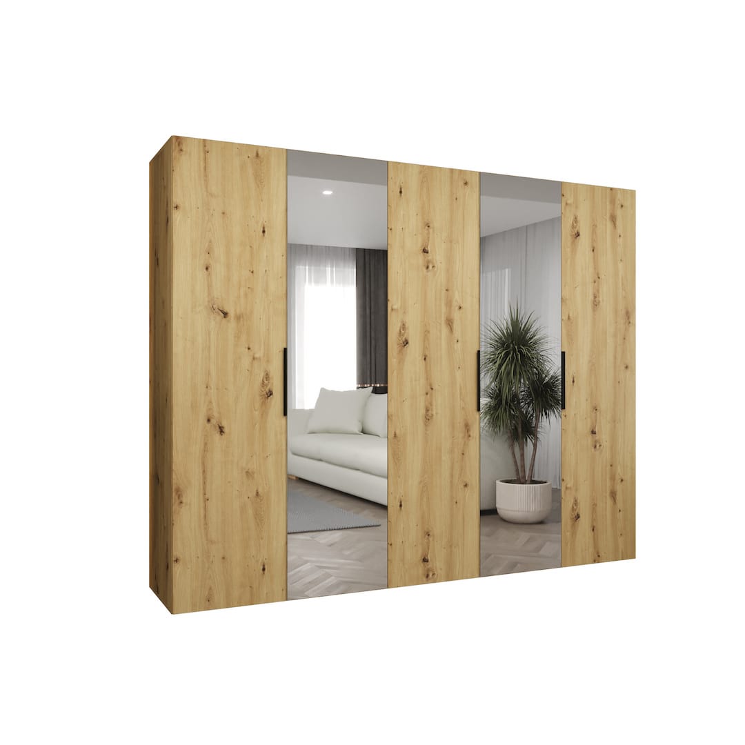 A three-quarter view of the wood effect Marbella II Hinged Door Wardrobe 250cm