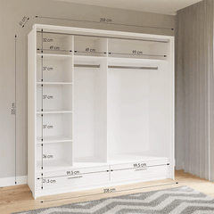 White Gloss Mirrored Sliding Door Wardrobe 208cm –  EPSOM
