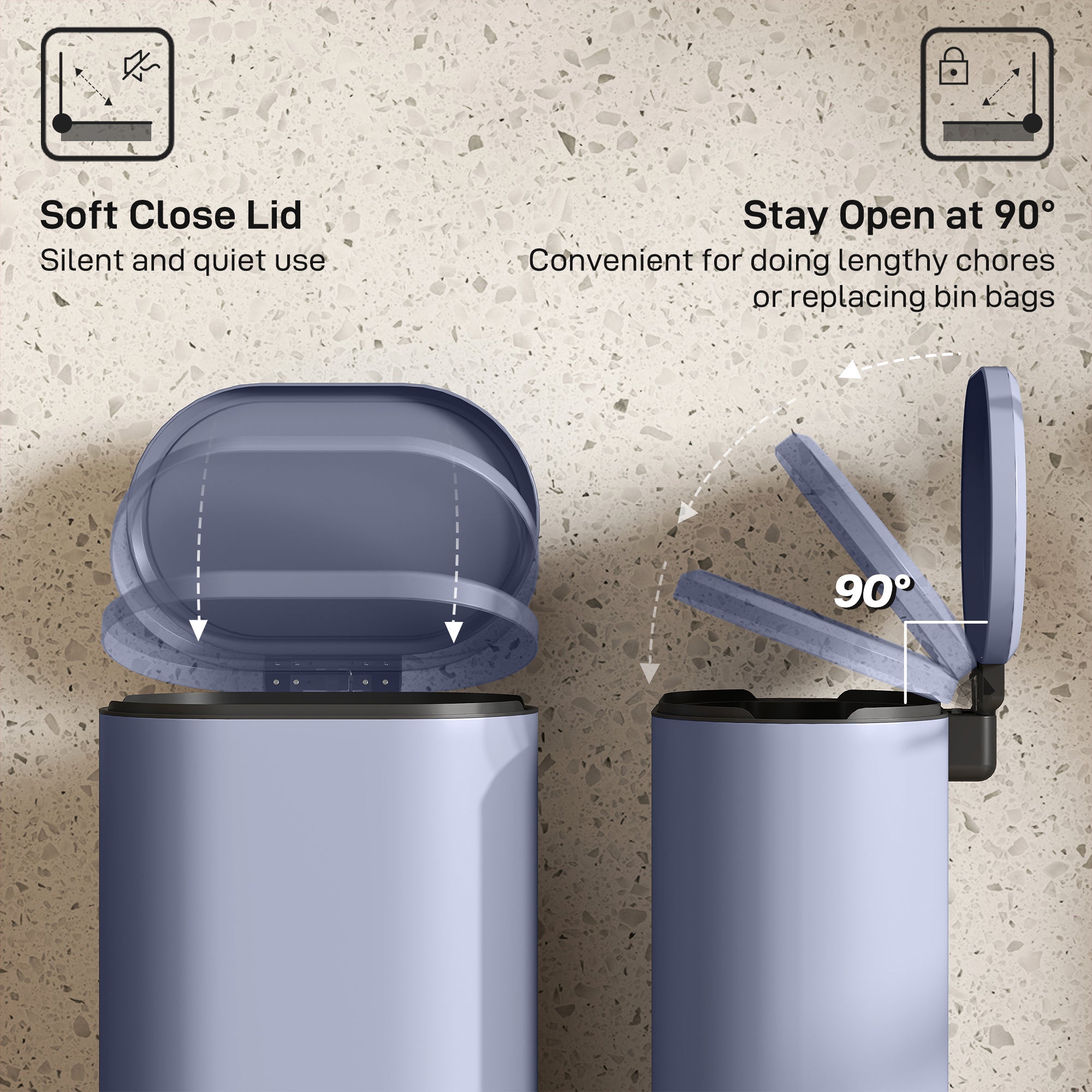 HOMCOM 30 L Modern Curved Kitchen Bin - Grey