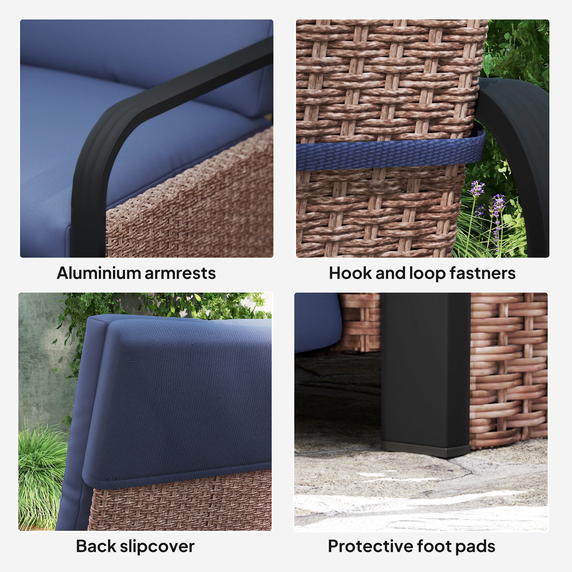 Outsunny 140√Ç¬∞ Reclining Rattan Armchair - Brown/Blue