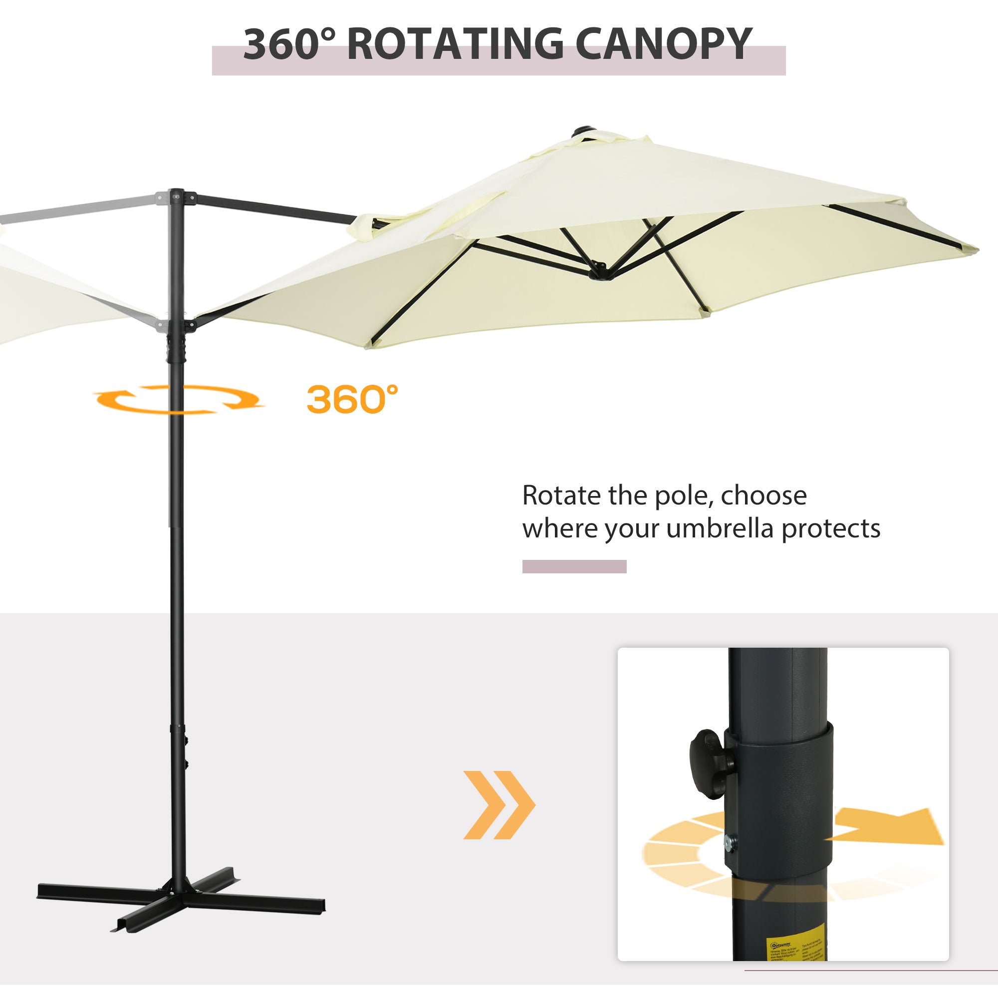 Outsunny 2.5M Garden Cantilever Parasol, Offset Roma Patio Umbrella Hanging Sun Shade Canopy Shelter with 360√Ç¬∞ Rotation and Cross Base, Beige