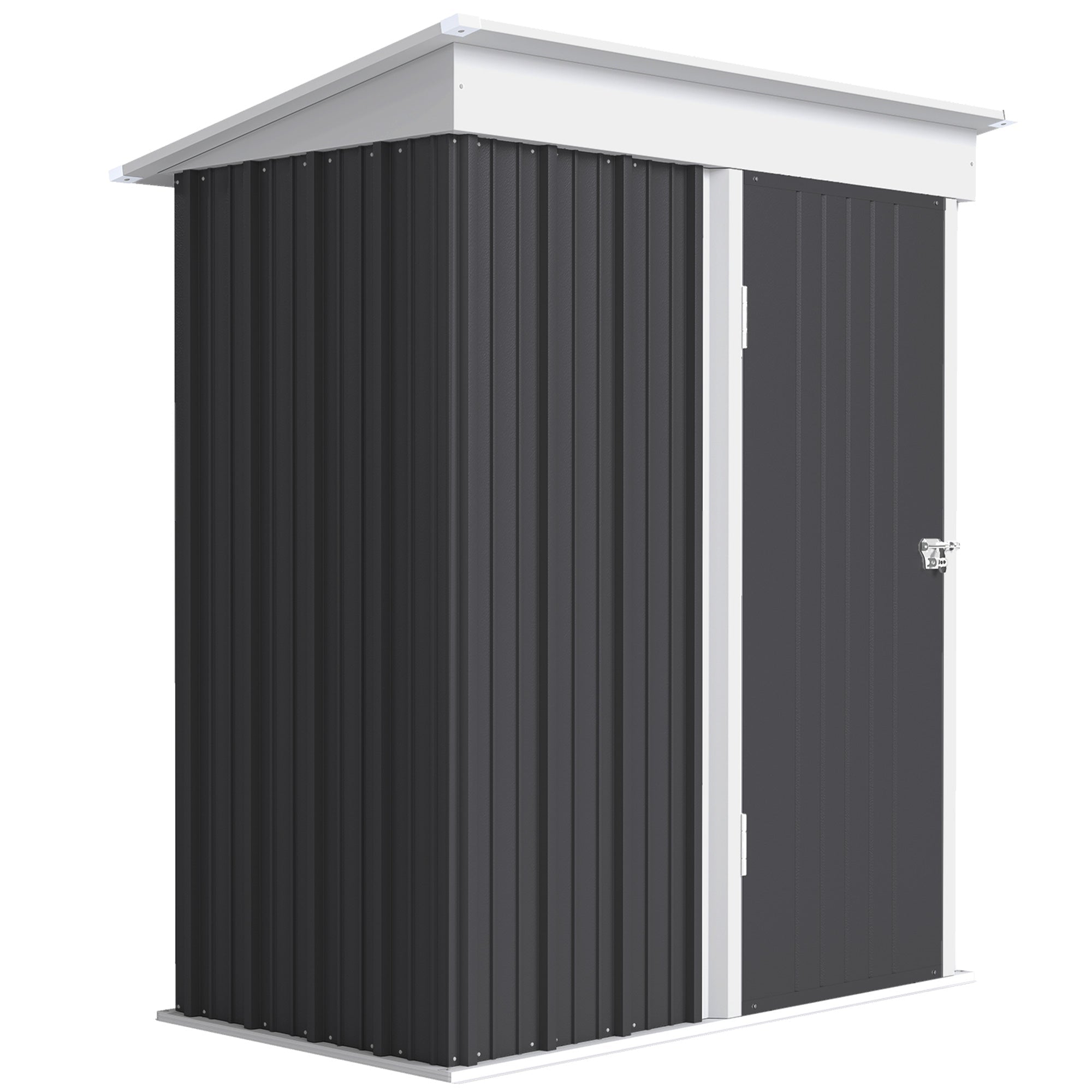 Outsunny Metal Garden Shed, Outdoor Lean-to Shed for Tool Motor Bike, with Adjustable Shelf, Lock, Gloves, 5'x3'x6', Dark Grey