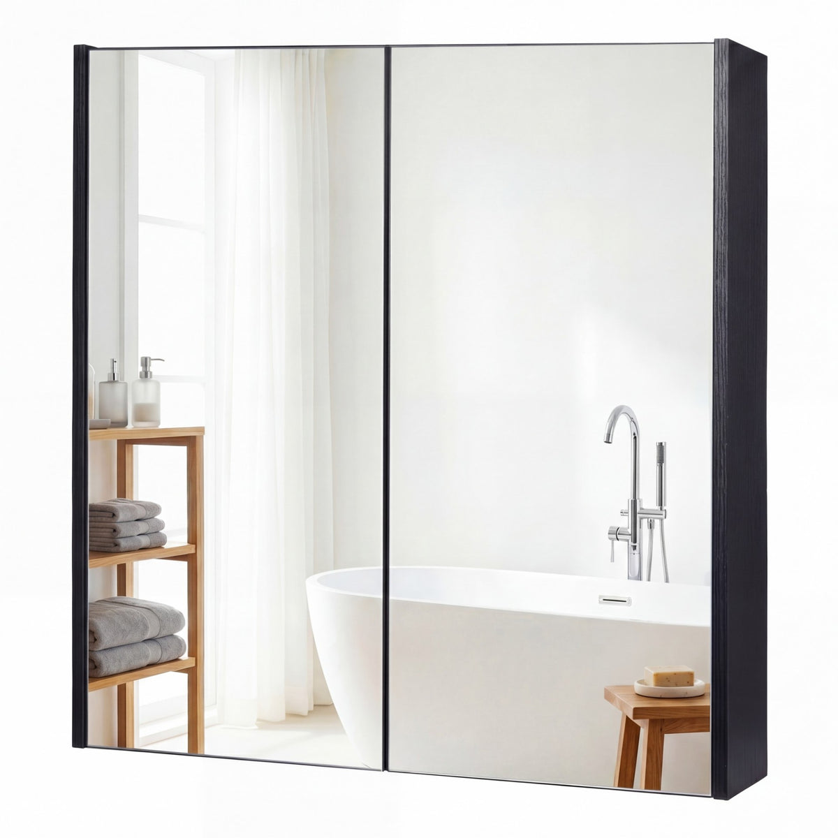 Medicine Cabinet with Mirror Wall Mounted Bathroom Cabinet-Black