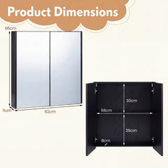 Medicine Cabinet with Mirror Wall Mounted Bathroom Cabinet-Black
