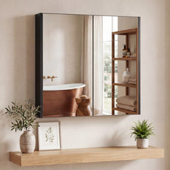 Medicine Cabinet with Mirror Wall Mounted Bathroom Cabinet-Black