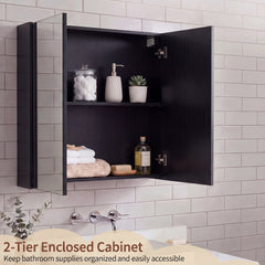 Medicine Cabinet with Mirror Wall Mounted Bathroom Cabinet-Black