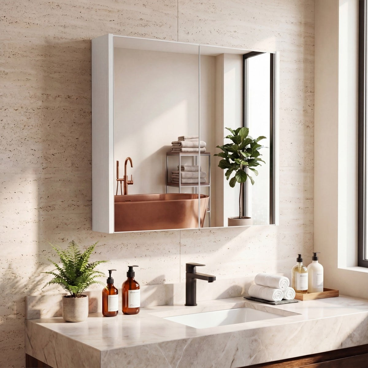 Medicine Cabinet with Mirror Wall Mounted Bathroom Cabinet-White