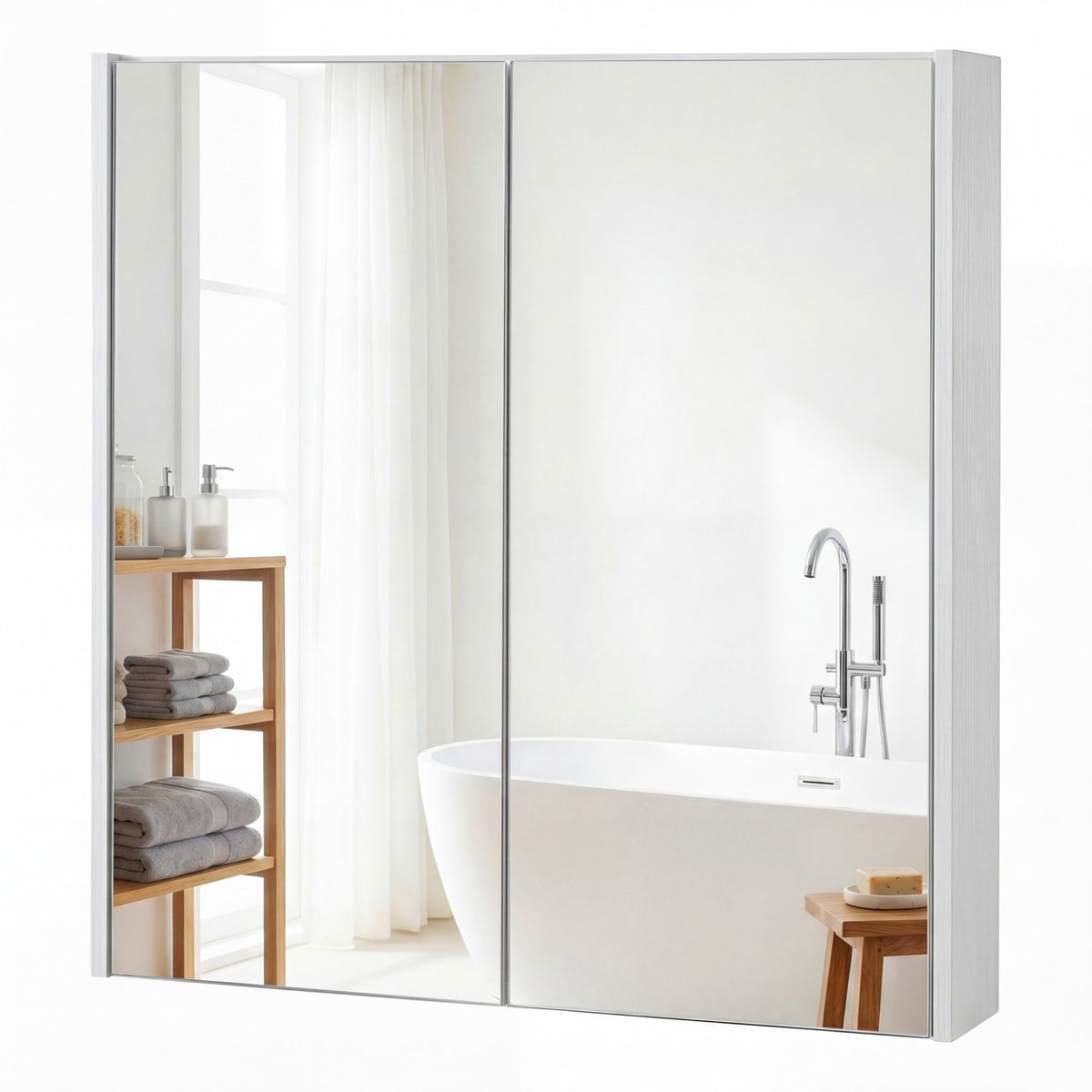 Medicine Cabinet with Mirror Wall Mounted Bathroom Cabinet-White