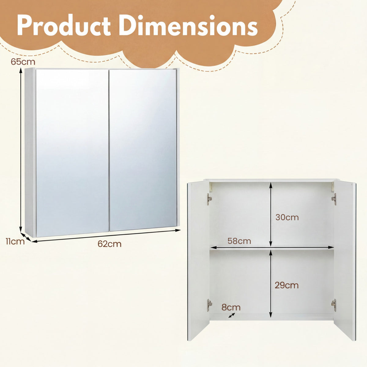 Medicine Cabinet with Mirror Wall Mounted Bathroom Cabinet-White