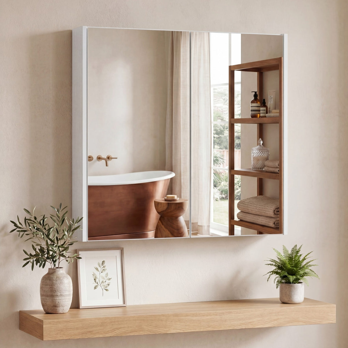 Medicine Cabinet with Mirror Wall Mounted Bathroom Cabinet-White