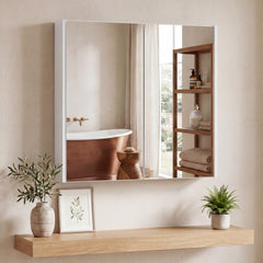 Medicine Cabinet with Mirror Wall Mounted Bathroom Cabinet-White