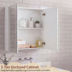 Medicine Cabinet with Mirror Wall Mounted Bathroom Cabinet-White
