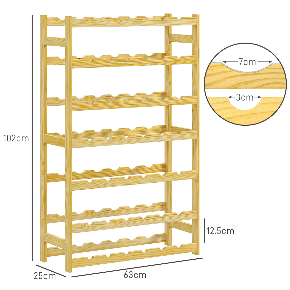 HOMCOM 42-Bottle Wooden Wine Rack - Natural Finish