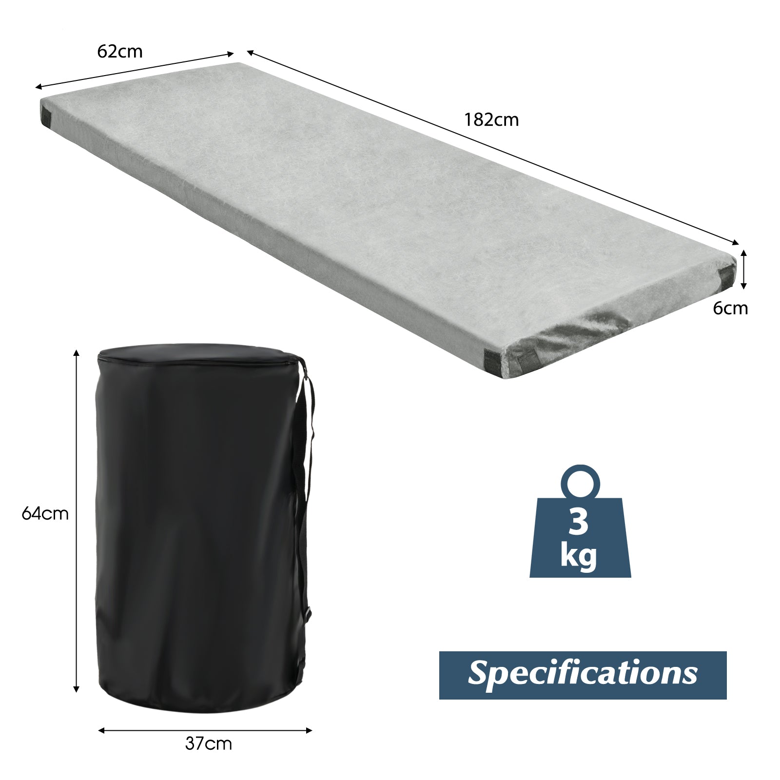 Waterproof Roll up Lightweight Memory Foam Camping Mattress with Carrying Bag-Grey