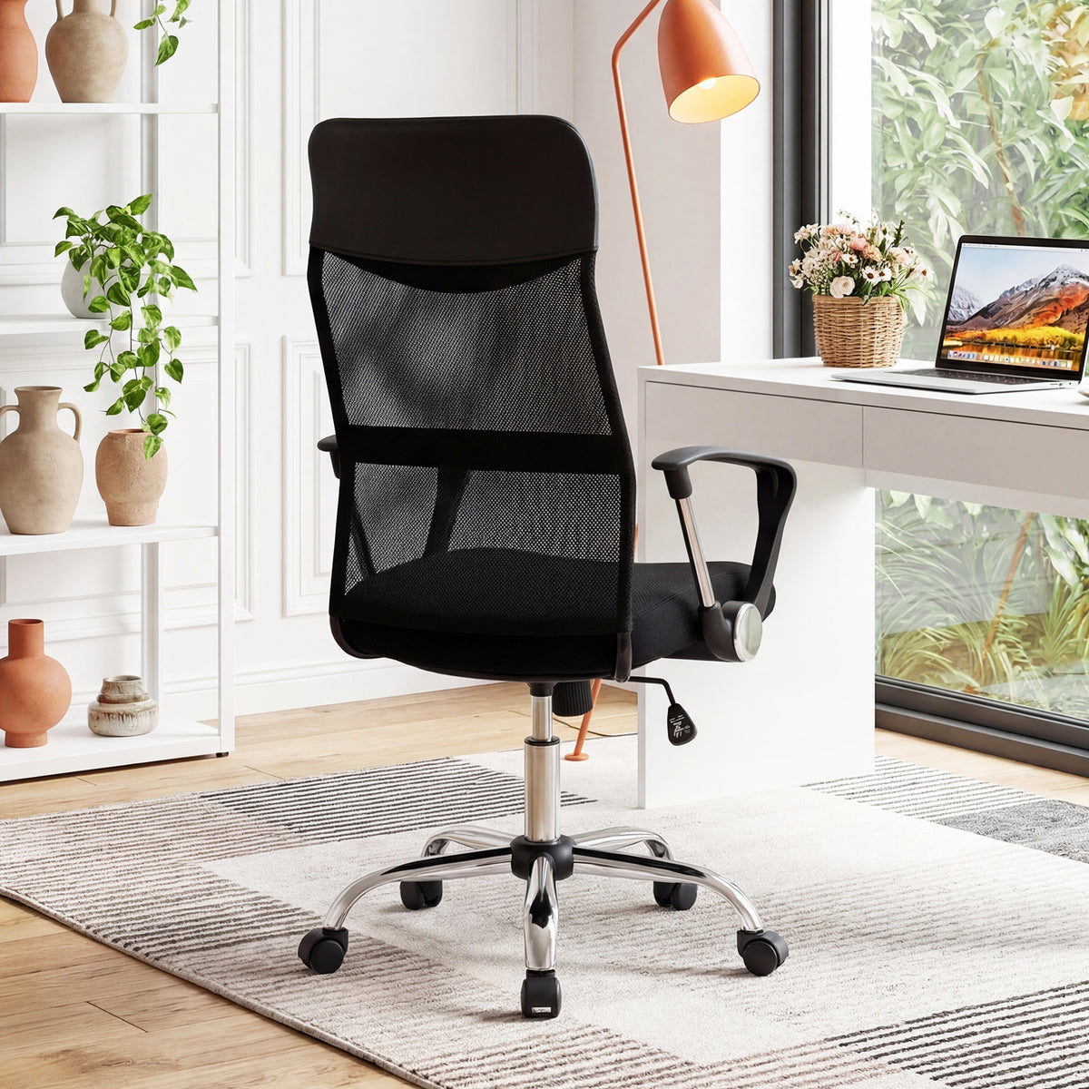 Mesh Office Chair with Reclining Backrest and Armrests and Height Adjustable Swivel-Black