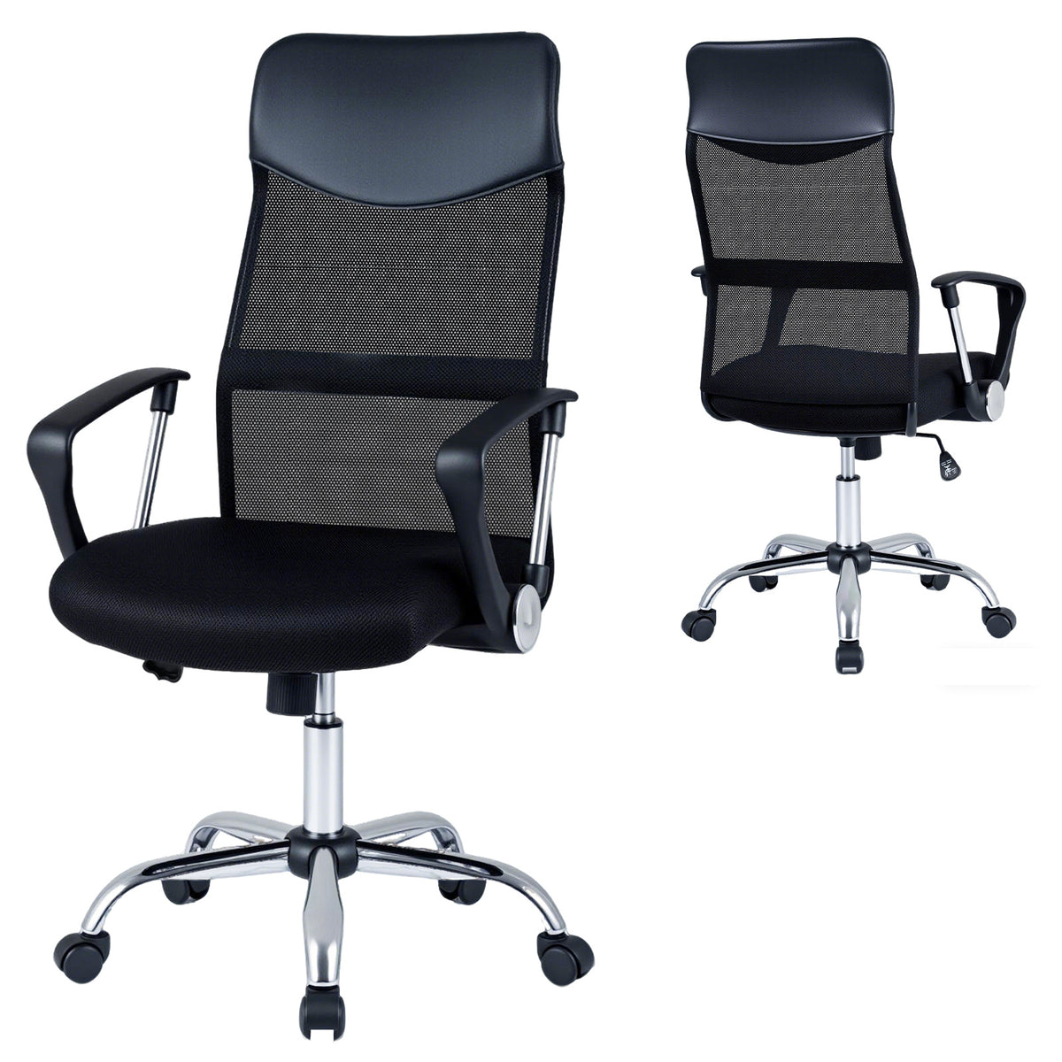 Mesh Office Chair with Reclining Backrest and Armrests and Height Adjustable Swivel-Black