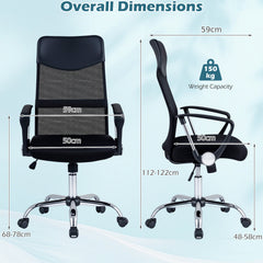 Mesh Office Chair with Reclining Backrest and Armrests and Height Adjustable Swivel-Black