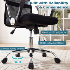 Mesh Office Chair with Reclining Backrest and Armrests and Height Adjustable Swivel-Black
