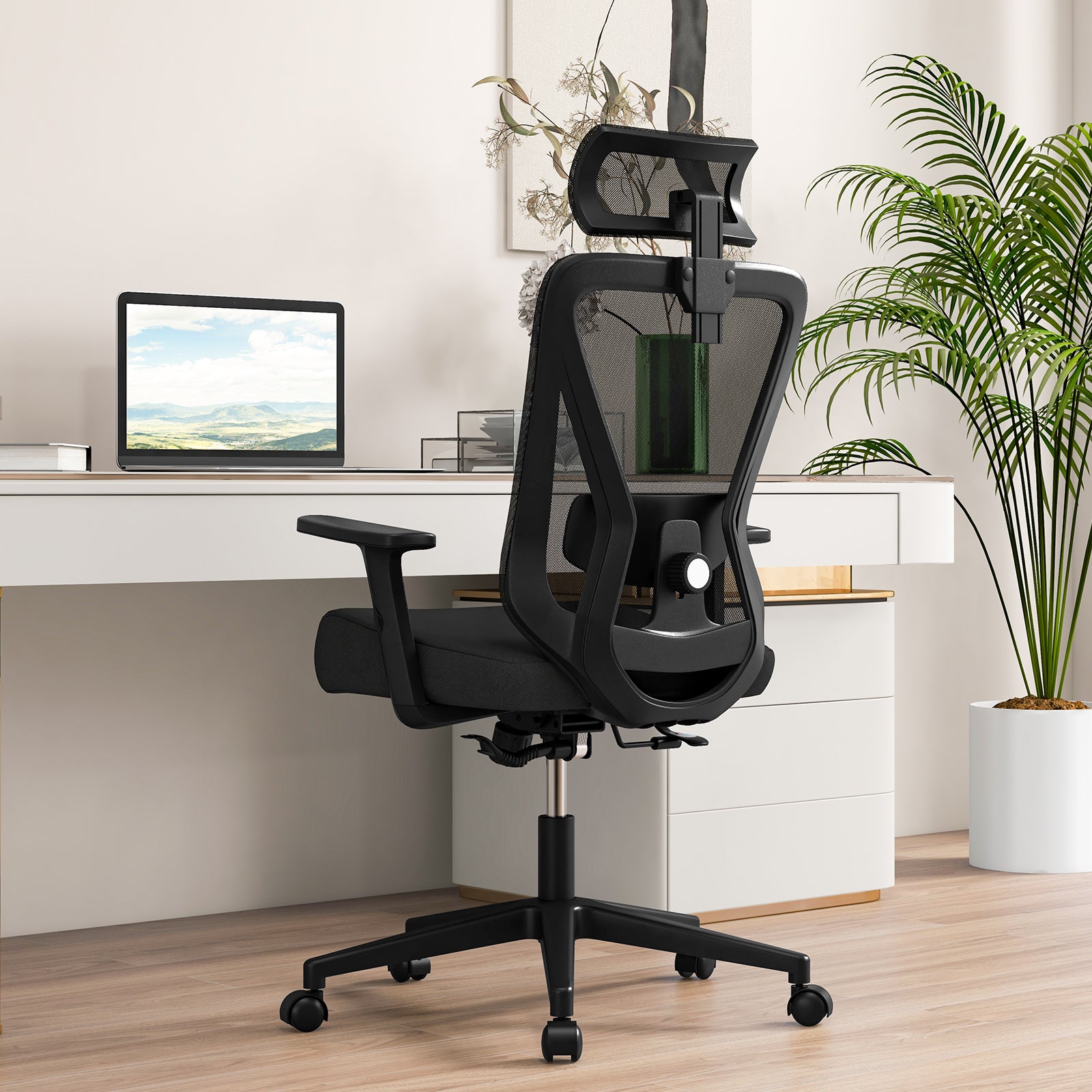 Mesh Ergonomic Office Chair Adjustable Swivel Task Chair-Black