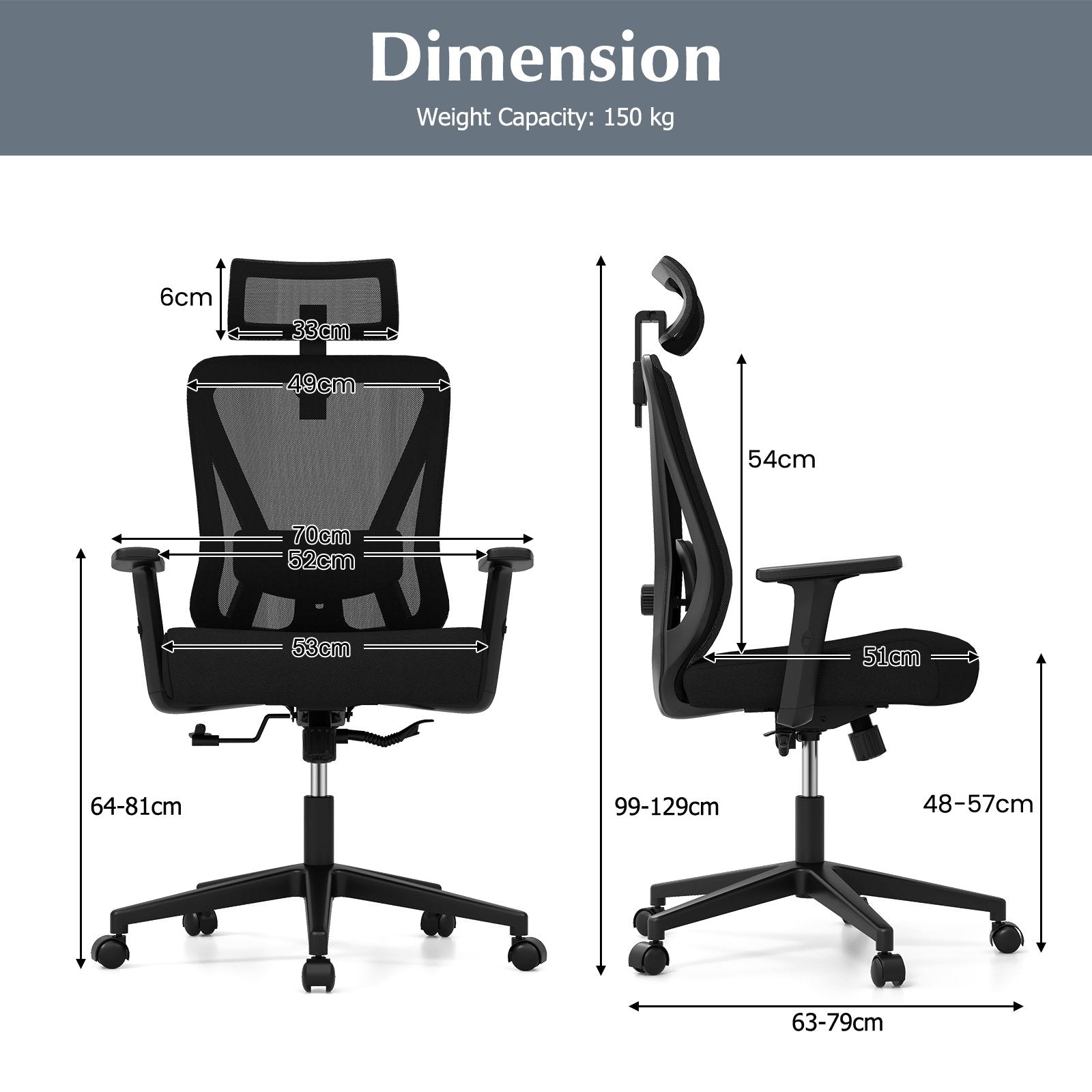 Mesh Ergonomic Office Chair Adjustable Swivel Task Chair-Black