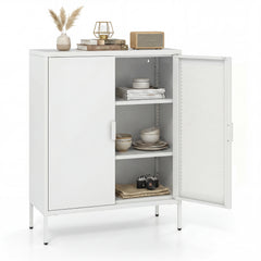 Metal Buffet Sideboard with 2 Doors and Adjustable Shelves-White