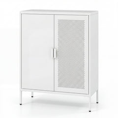 Metal Buffet Sideboard with 2 Doors and Adjustable Shelves-White