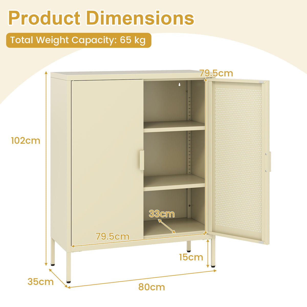 Metal Buffet Sideboard with 2 Doors and Adjustable Shelves-Yellow