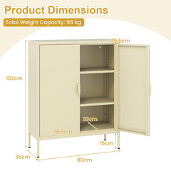 Metal Buffet Sideboard with 2 Doors and Adjustable Shelves-Yellow