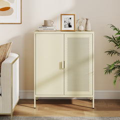 Metal Buffet Sideboard with 2 Doors and Adjustable Shelves-Yellow