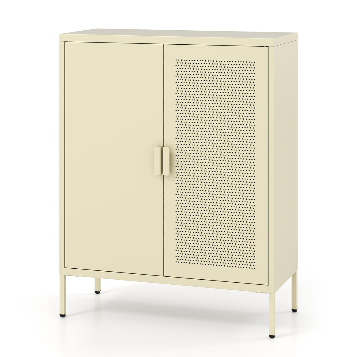 Metal Buffet Sideboard with 2 Doors and Adjustable Shelves-Yellow
