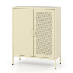 Metal Buffet Sideboard with 2 Doors and Adjustable Shelves-Yellow