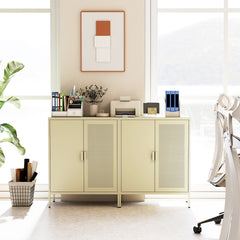 Metal Buffet Sideboard with 2 Doors and Adjustable Shelves-Yellow