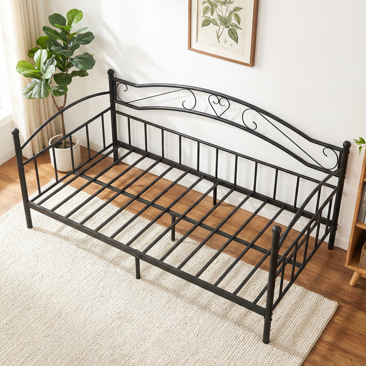 Metal Daybed Frame Sofa Bed with Classic Headboard Platform Bed Foundation-Black
