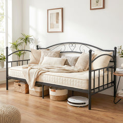 Metal Daybed Frame Sofa Bed with Classic Headboard Platform Bed Foundation-Black