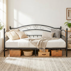 Metal Daybed Frame Sofa Bed with Classic Headboard Platform Bed Foundation-Black