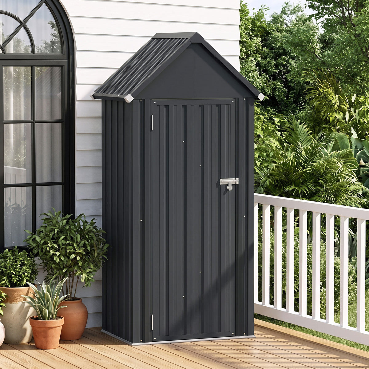 Metal Garden Tool Shed with 3 Adjustable Shelves-Dark Grey