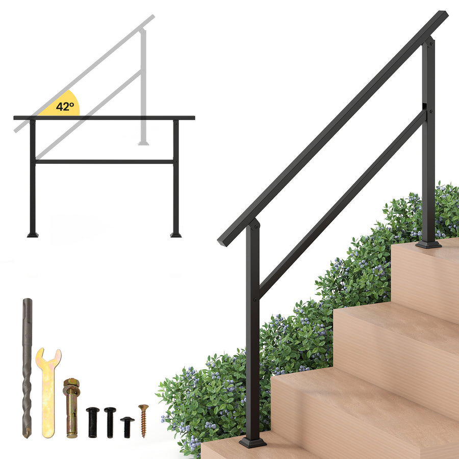 Metal Handrail for Outdoor Steps with Flexible Angle Adjustment and Installation Kit