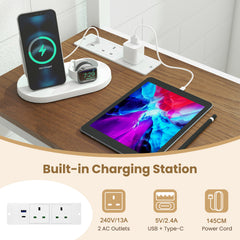 Metal Loft Bed Frame with Charging Station and Light Strip-Natural