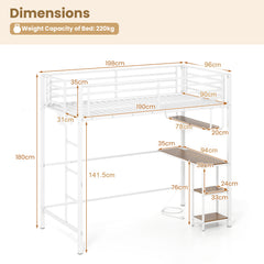 Metal Loft Bed Frame with Charging Station and Light Strip-Natural