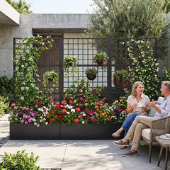 Metal Raised Garden Bed with Trellis and Drainage Holes-Black