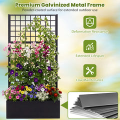 Metal Raised Garden Bed with Trellis and Drainage Holes-Black