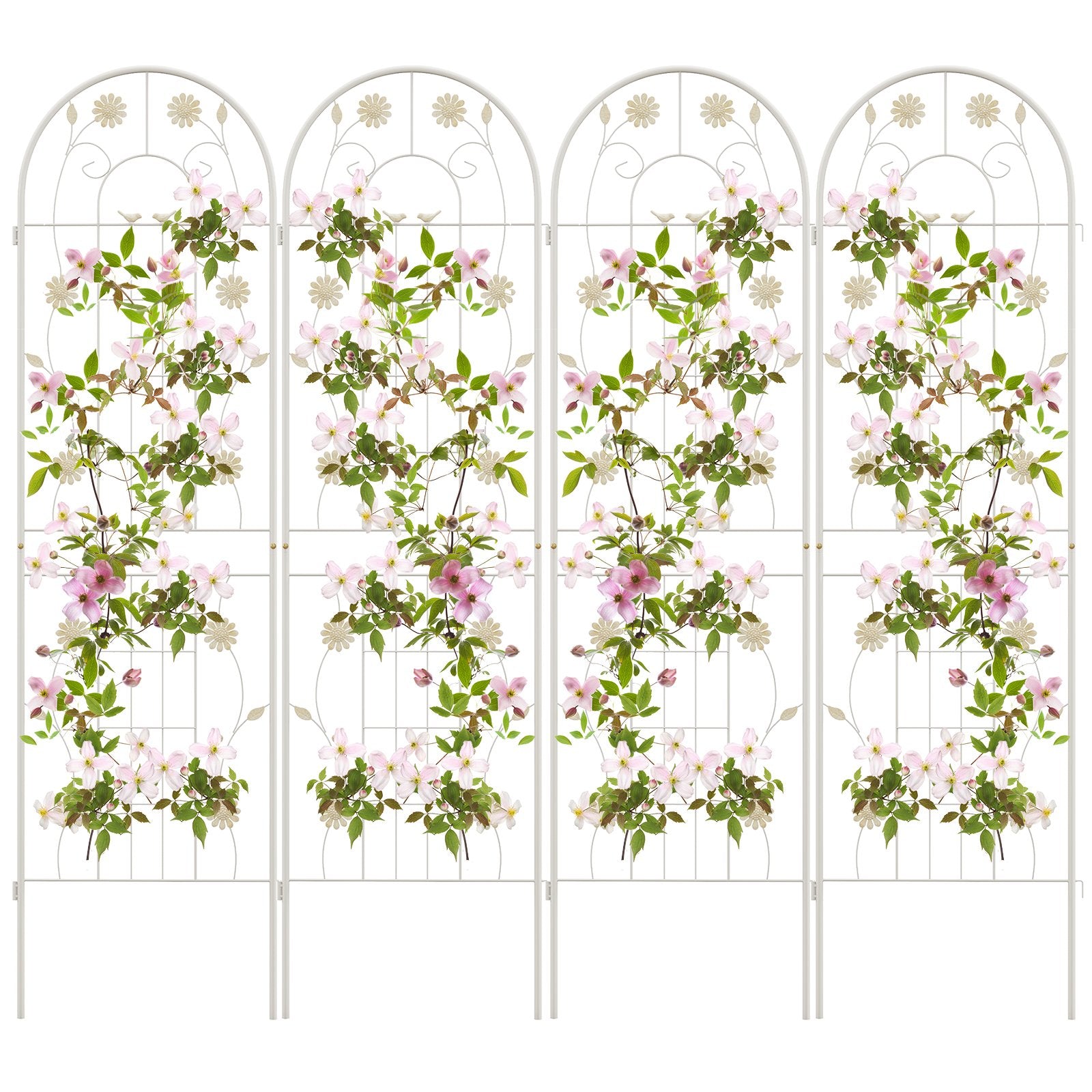 2/4 Pack Metal Garden Trellis 180 cm x 50 cm Wire Lattice Panel-White-4 Pack